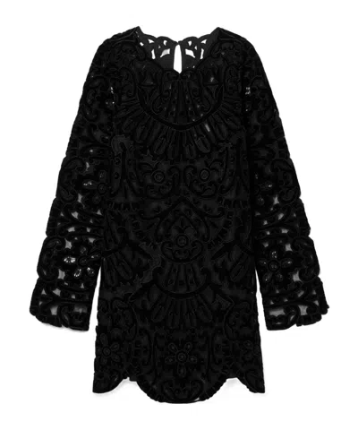 Sea Embroidered Mini Dress In Black