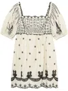 Sea Nyc Kingsley Square Neckline Embroidered Cotton Dress In Weiss