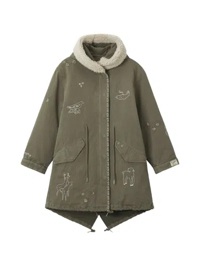 Sea Embroidered Shearling-trim Jacket In Green
