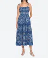 Sea Embroidery Sleeveless A-line Dress In Blue Liat In Blue