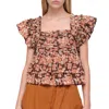 Sea Emelia Print Flutter Sleeve Top In Brown In Brown