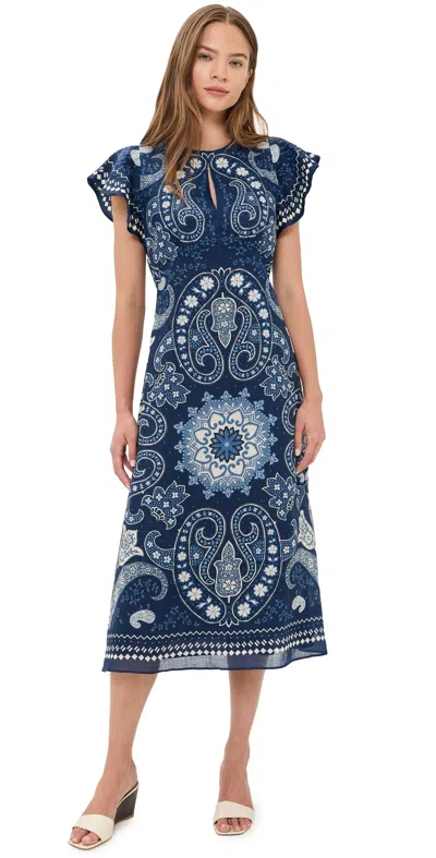 Sea Emelina Paisley-printed Ramie Midi Dress In Blue