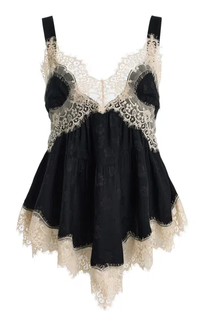 Sea Ethel Lace-trimmed Jacquard Camisole In Black