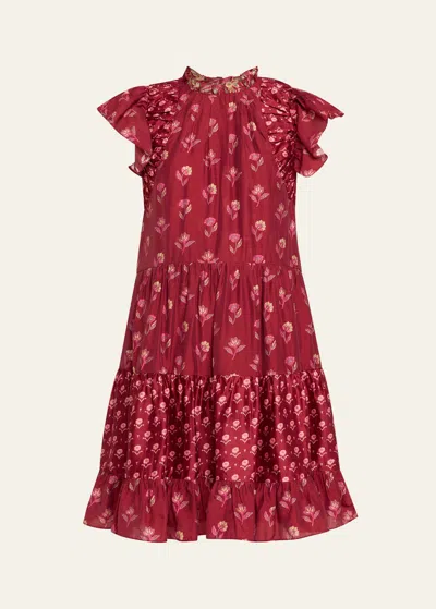 Sea Famke Floral Mini Tunic Dress In Magenta