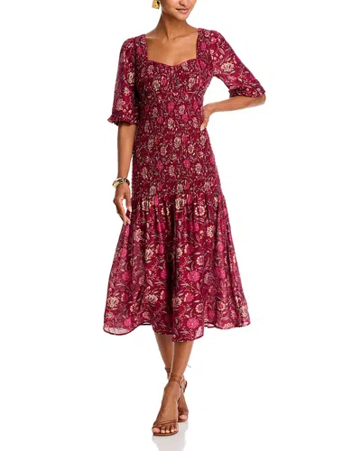 Sea Famke Smocked Midi Dress In Magenta