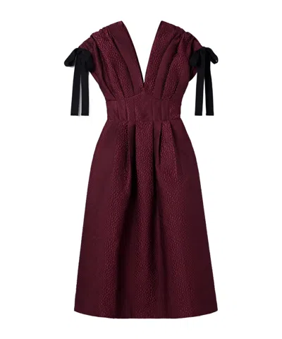 Sea Fayetta Bow-detailed Pleated Cloqué Midi Dress In Burgundy