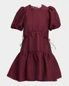 Sea Fayetta Embossed Puff-sleeve Mini Dress In Burgundy