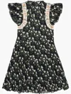 Sea Elizabeth Print Mini Flutter Sleeve Dress In Black In Black