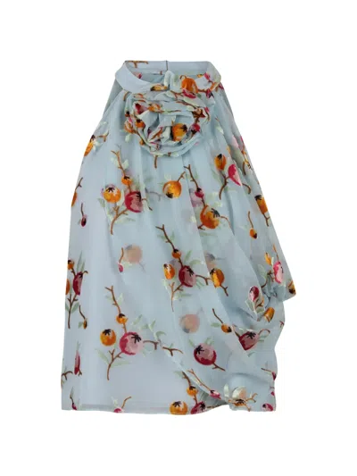 Sea Floral-embroidered Draped Top In Multi