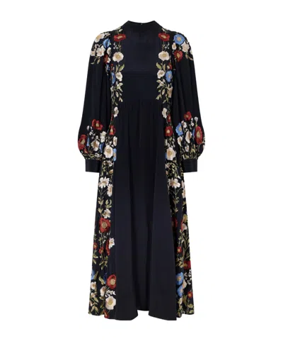 Sea Ruwa Floral-embroidered Jacquard Midi Dress In Black