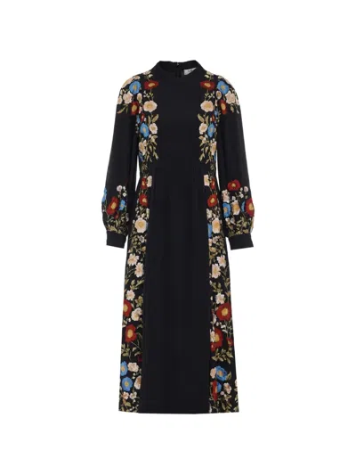 Sea Ruwa Floral-embroidered Jacquard Midi Dress In Black