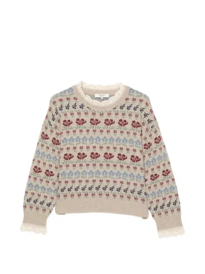 Sea Floral-intarsia Crochet-trim Sweater In Neutral