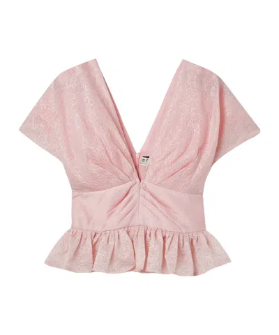 Sea Florence Gathered Cloqué Peplum Top In Pink