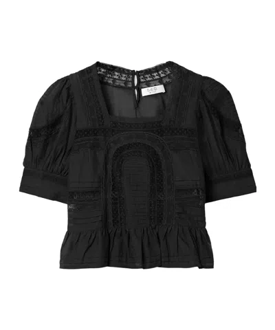 Sea Franca Lace-trimmed Cotton-blend Voile Blouse In Black