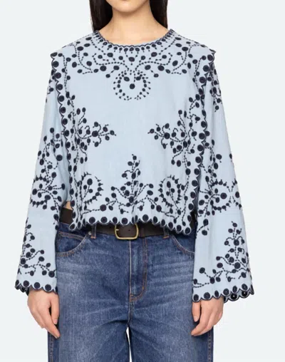 Sea Frances Long Sleeve Embroidered Top In Blue
