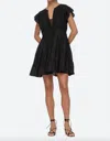 Sea Frida Solid Flutter Sleeve Dress In Black In Black