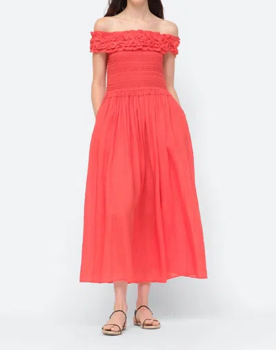 Sea Frida Off The Shoulder Cotton Dress In Red