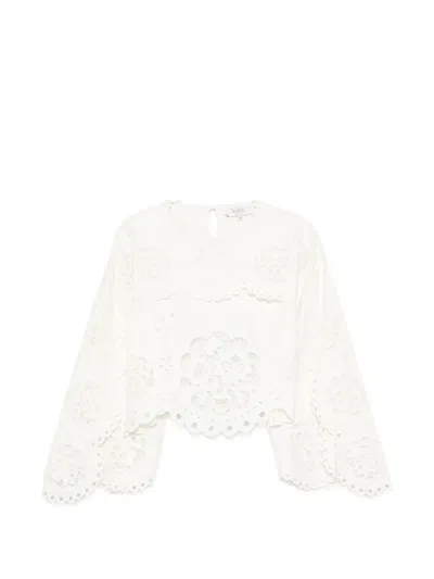 Sea Gardener Broderie-anglaise Cape-sleeve Top In White