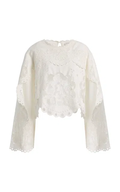 Sea Gardener Embroidered Cotton-linen Top In White