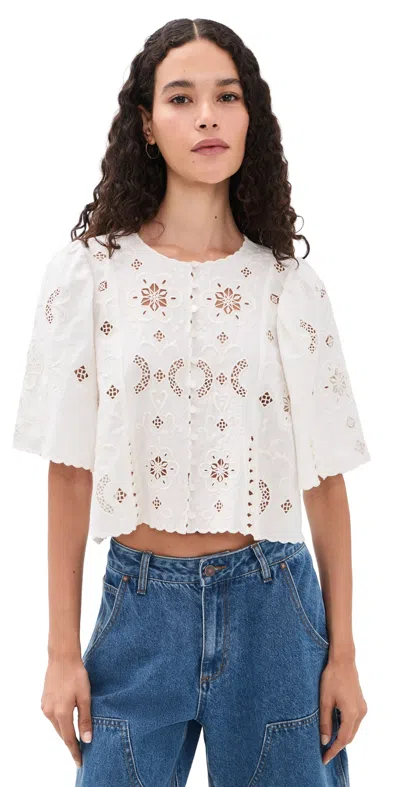 Sea Gardener Embroidered Top White