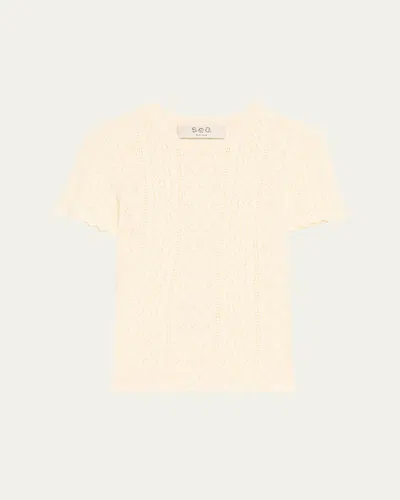 Sea Georgia Pointelle Knit Short-sleeve Top In White