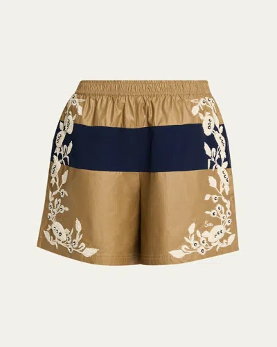 Sea Georgie Embroidered Pull-on Shorts In Brown