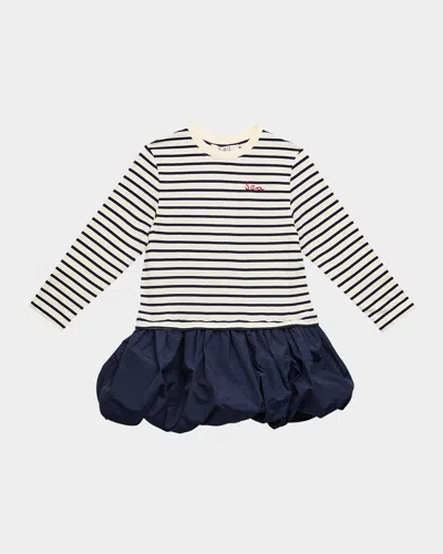 SEA GIRL'S ATHENA STRIPED LONG-SLEEVE BUBBLE T-SHIRT DRESS