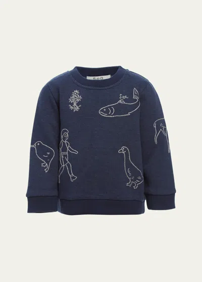 Sea Kids' Girl's Embroidered Sweatshirt In Navy