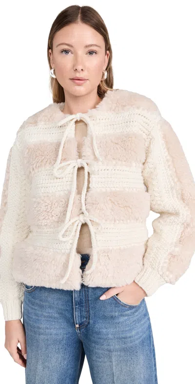 Sea Gisele Faux Fur Applique Jacket Cream In White