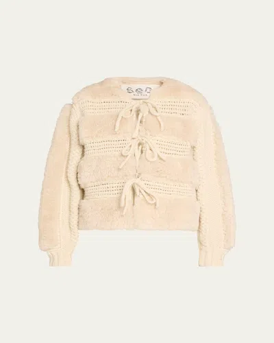 ◆SEA◆Gisele faux shearling&crocheted ウールジャケット◆ Sea Gisele Faux Shearling Tie-front Jacket In Cream | ModeSens