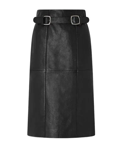 Sea Gwen Belted Paneled Textured-leather Midi Skirt In Black