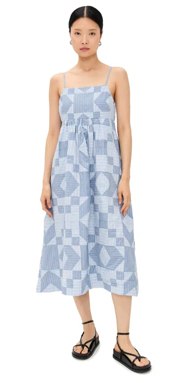 Sea Helmi Striped Shirting Midi Dress Blue