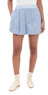 Sea Helmi Striped Shirting Pleat Shorts Blue In Blue