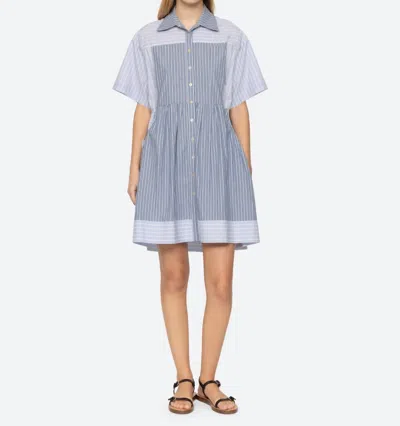 Sea Helmi Tunic Striped Pattern Dress In Grey In Gray