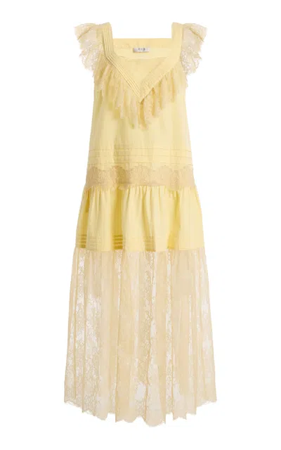 Sea Hilda Pleated Lace Midi Dress In Orange