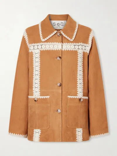 Sea Irena Suede Jacket With Crochet In Brown