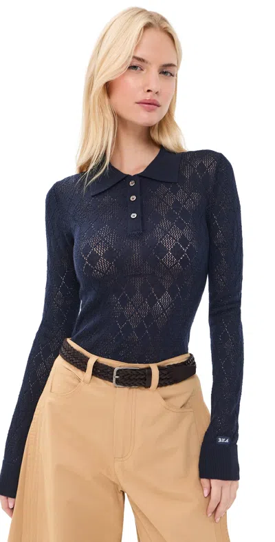 Sea Jane Argyle Polo Sweater Navy