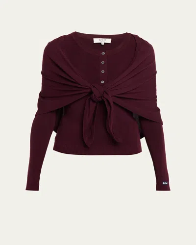 Sea Jane Henley Sweater With Scarf In Burgundy