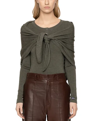 Sea Jane Wool Henley Sweater With Scarf In Green