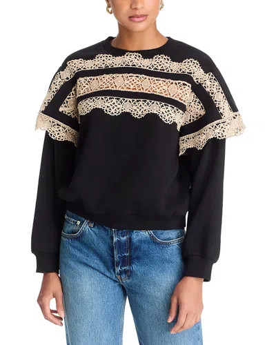 Sea Jemima Cotton Lace Trim Sweatshirt In Black