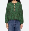 Sea Joan Print Tie Front Top In Green In Green