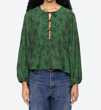 Sea Joan Print Tie Front Top In Green