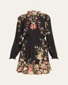 Sea Jolie Ruffled Floral-print Crepe De Chine Mini Dress In Black