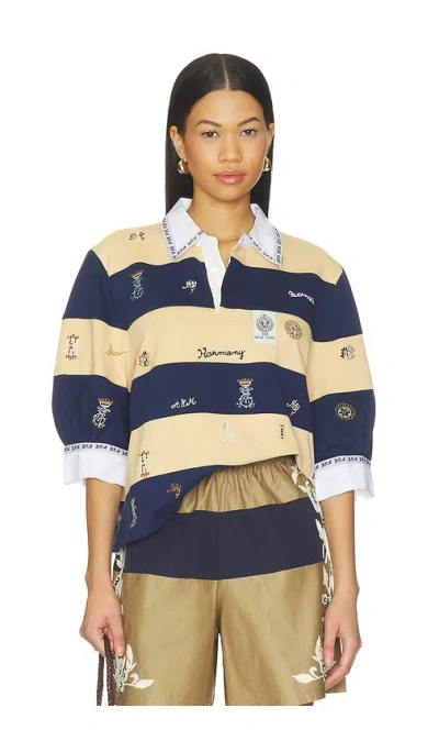 Sea Juliet Embroided Short Sleeve Rugby Top In Blue