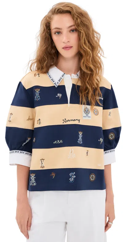 Sea Juliet Embroidered Striped Polo Shirt In Multi