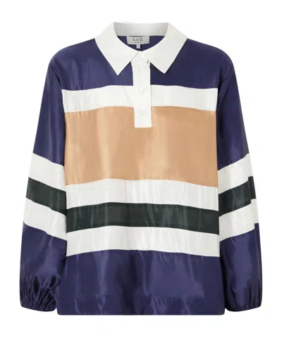 Sea Juliet Striped Satin Polo Shirt In Blue
