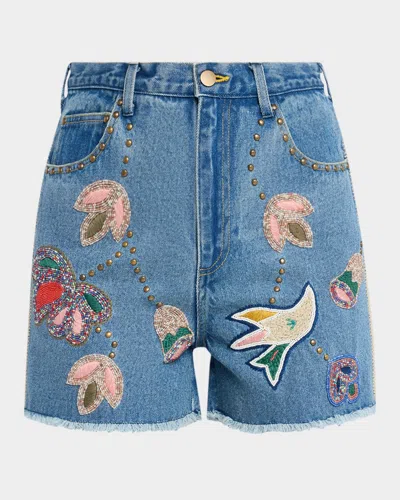 Sea Kara Beaded Denim Shorts In Multi