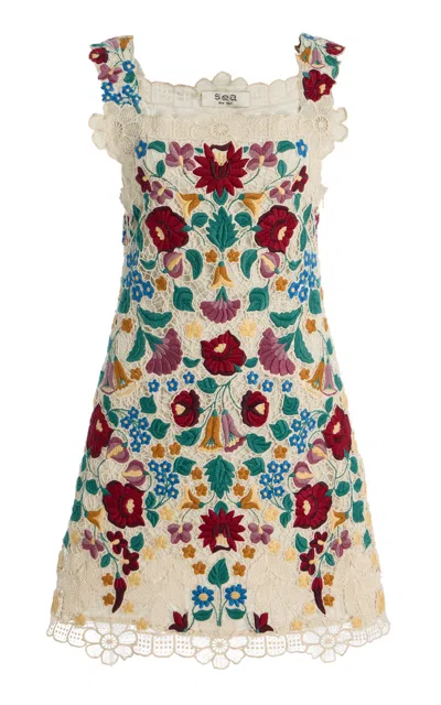 Sea Katharine Embroidered Guipure Lace Cotton Mini Dress In Multi