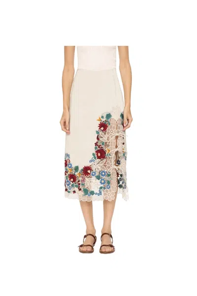 Sea Katharine Embroidery Skirt In Multi In White