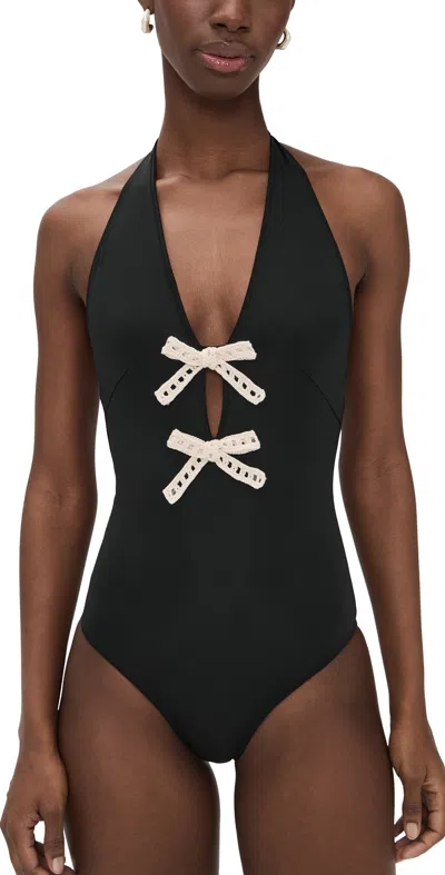 Sea Kendall Crochet Halter One Piece Black